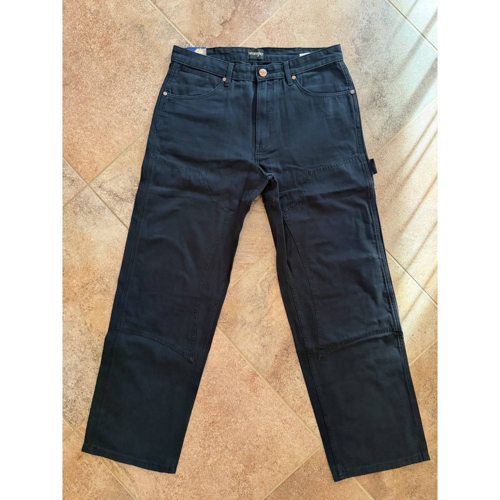 Men's Wrangler Double Knee Carpenter Black Jeans Size 32X32 NWT Loose Straight